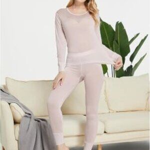 Winter Silks 100% Silk Pajamas Thermals Size LG Pink Sleep Set Minimalist Sheer